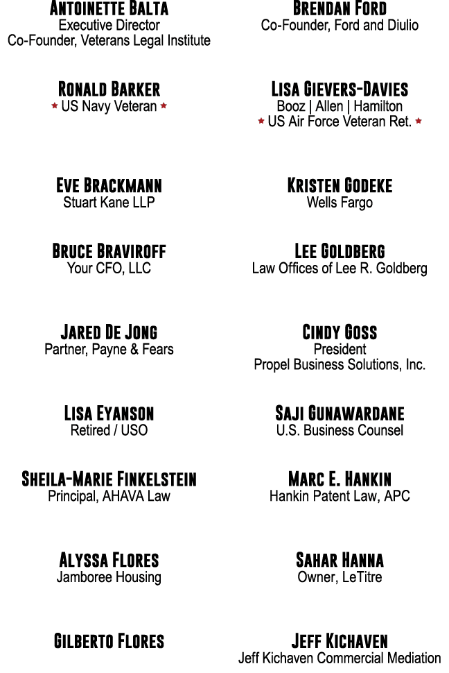 Antoinette Balta Executive Director Co-Founder, Veterans Legal Institute Ronald Barker  US Navy Veteran                 